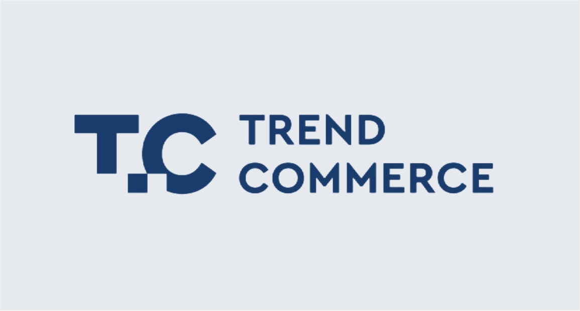 dark blue Trendcommerce logo on a light grey background